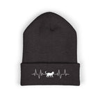 White Cat Heartbeat Embroidered Cuffed Beanie
