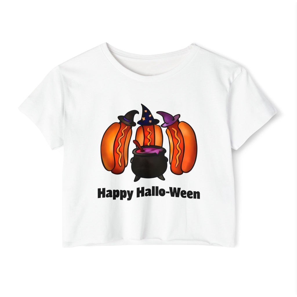 "Happy Hallo-Ween" Hotdog Witches Cropped Tee