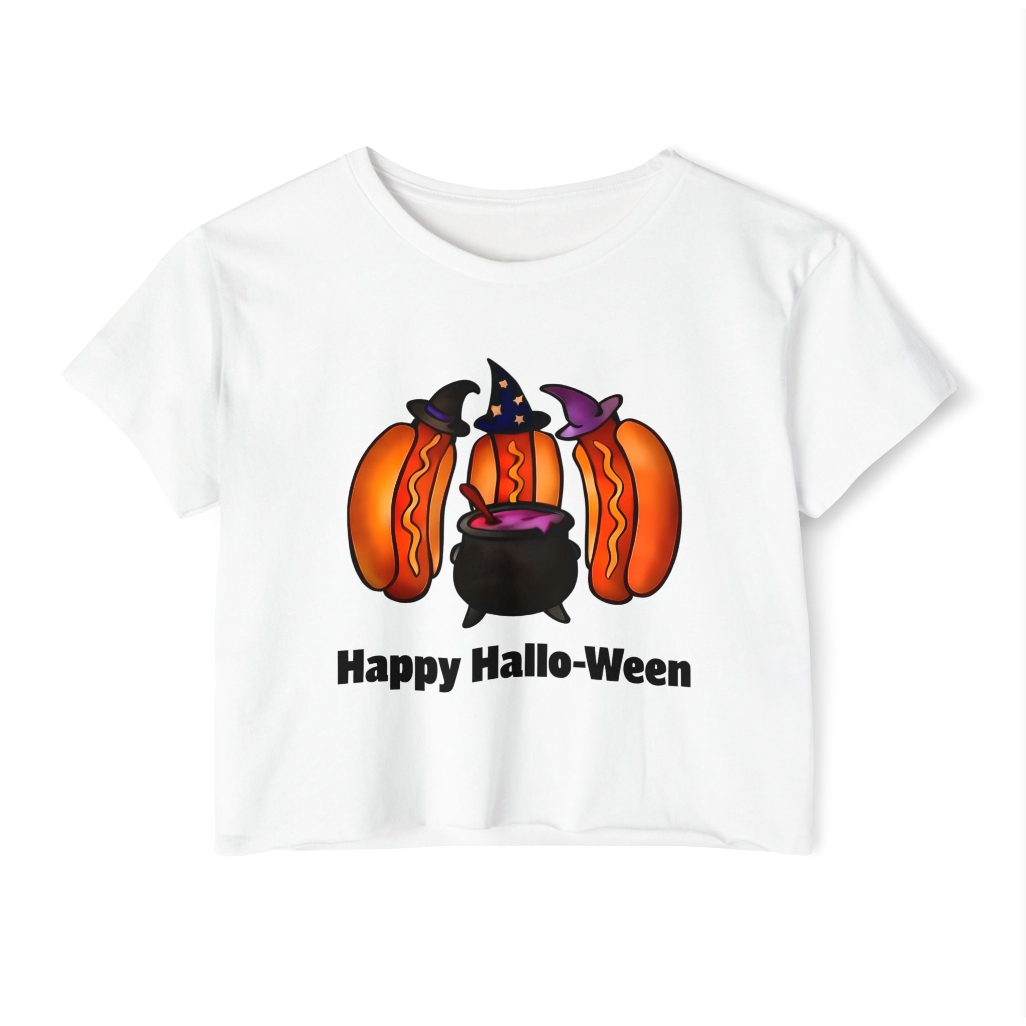 "Happy Hallo-Ween" Hotdog Witches Cropped Tee