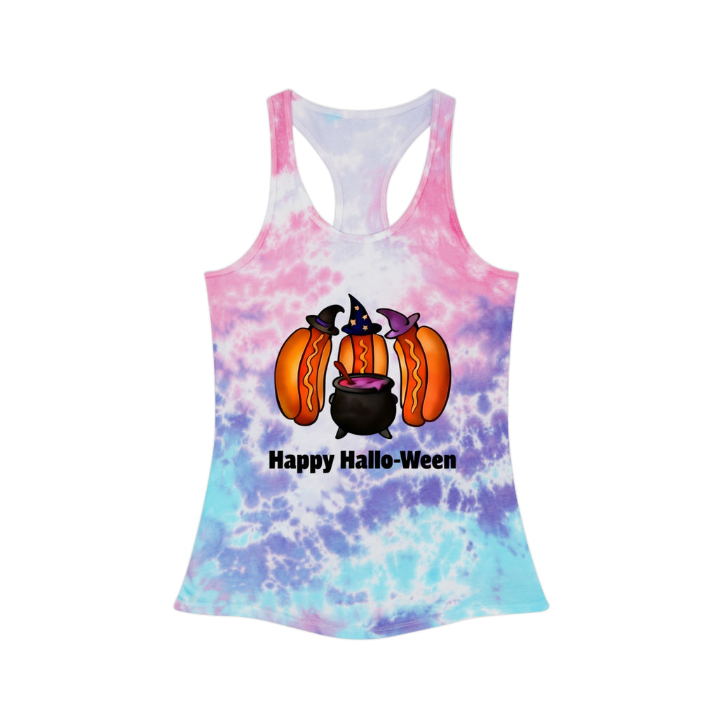 "Happy Hallo-Ween" Hotdog Witches Tie-Dye Racerback Tank