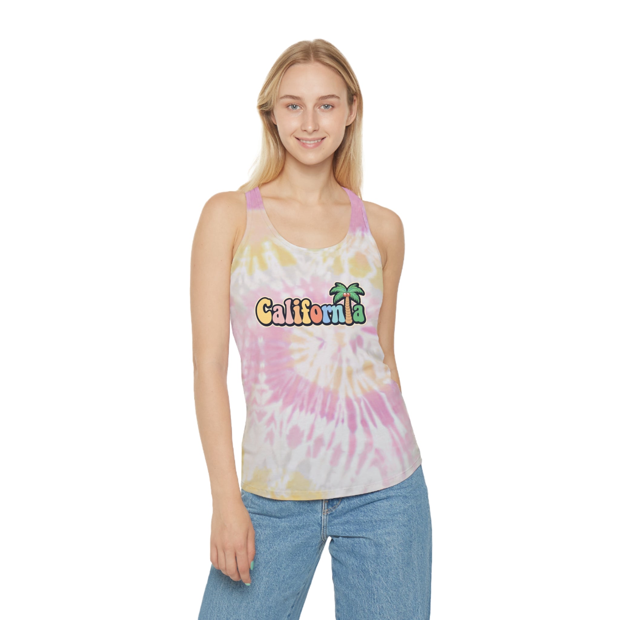 California Palm Tree Tie-Dye Racerback Tank