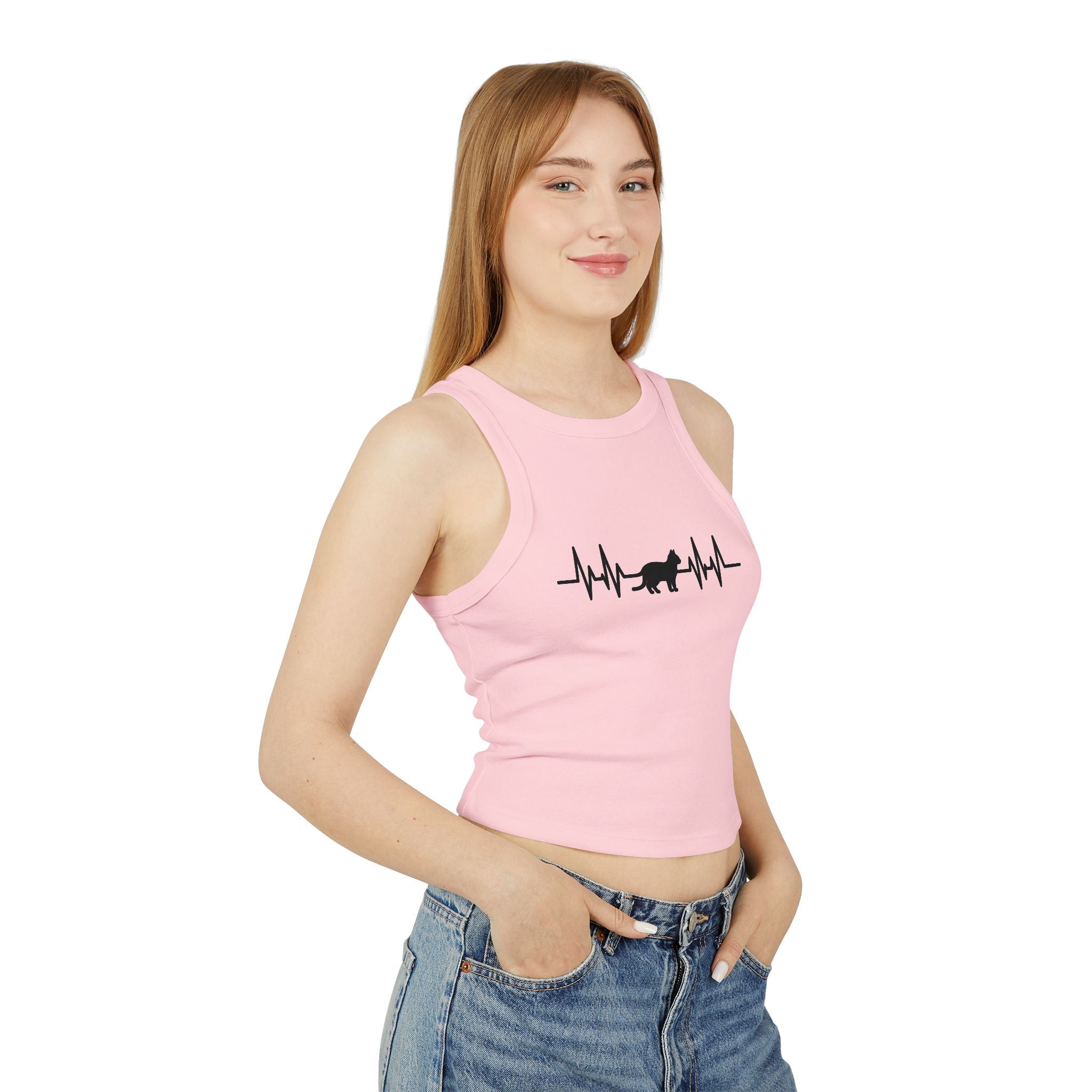 Black Cat Heartbeat Cropped Racer Tank
