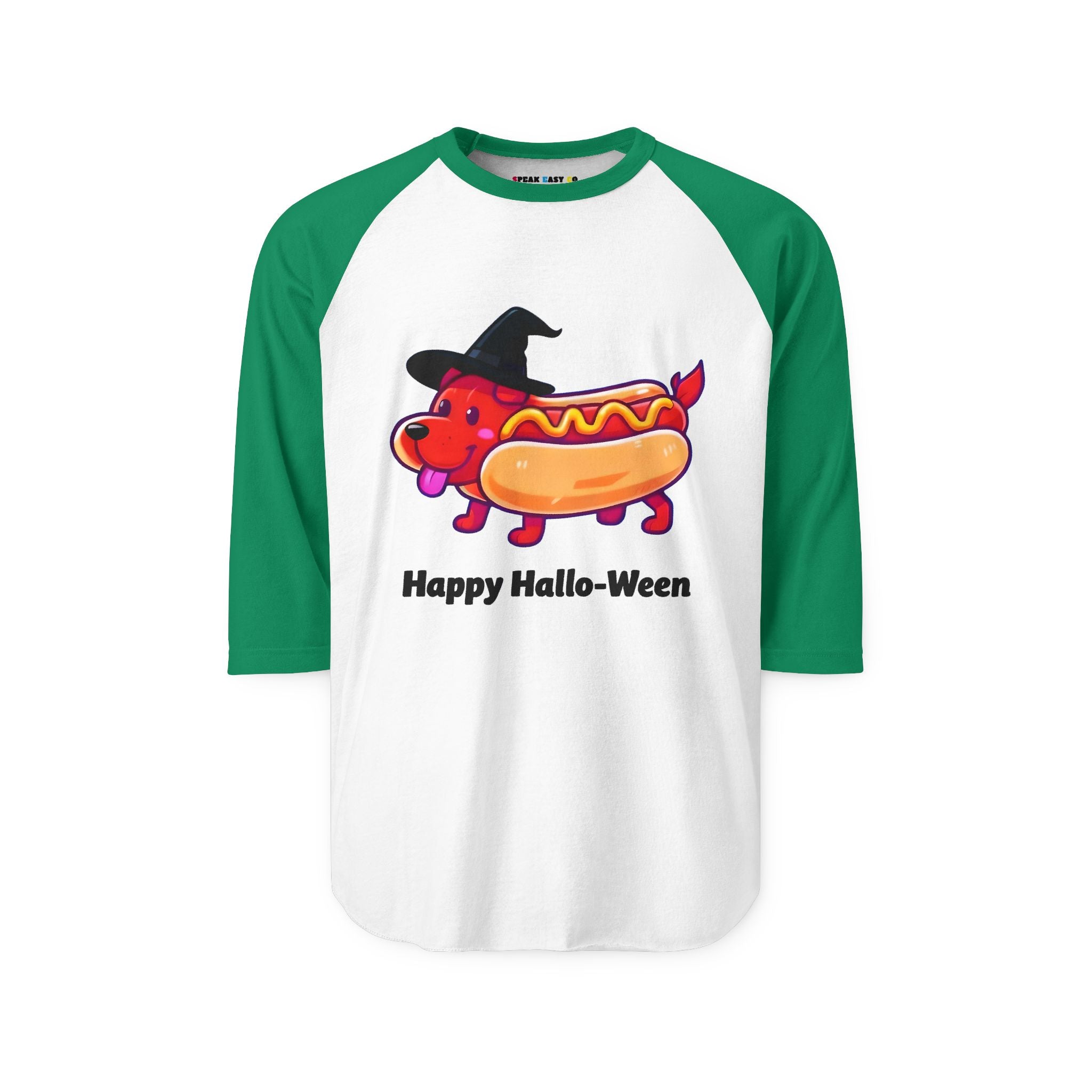 "Happy Hallo-Ween Hotdog Costume 3/4th Sleeve Raglan Tee