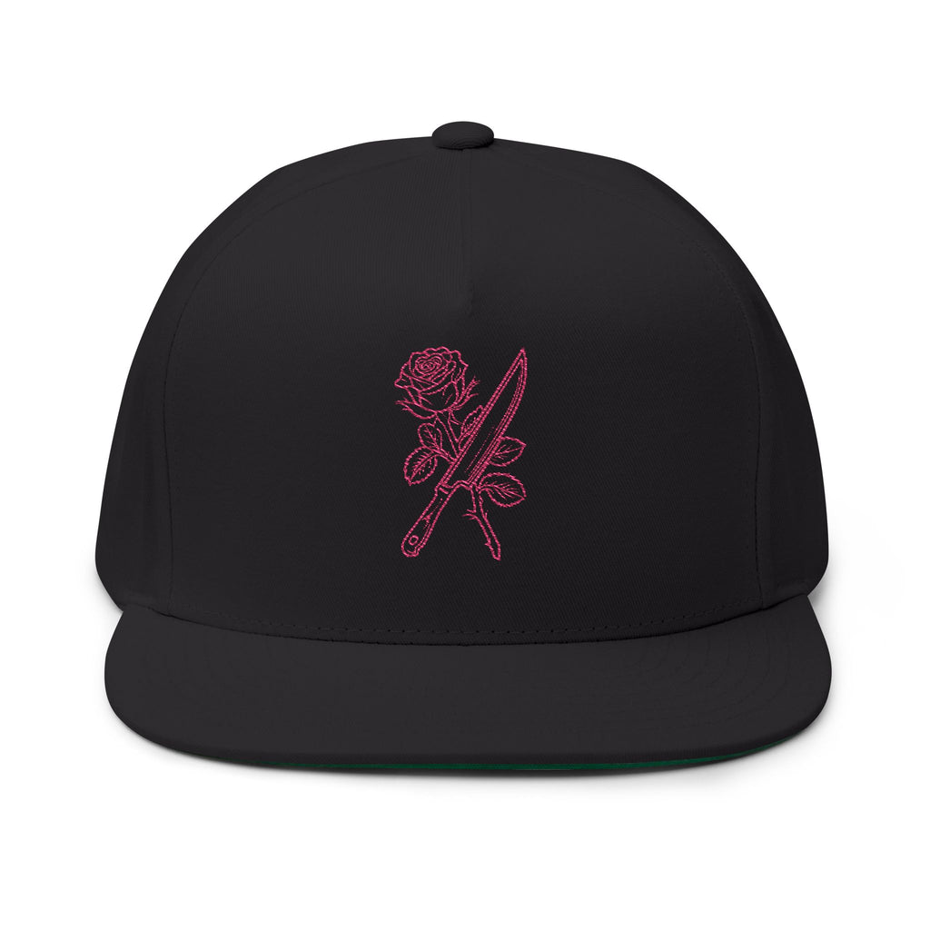 Rose & Knife Embroidered Flat Bill Cap