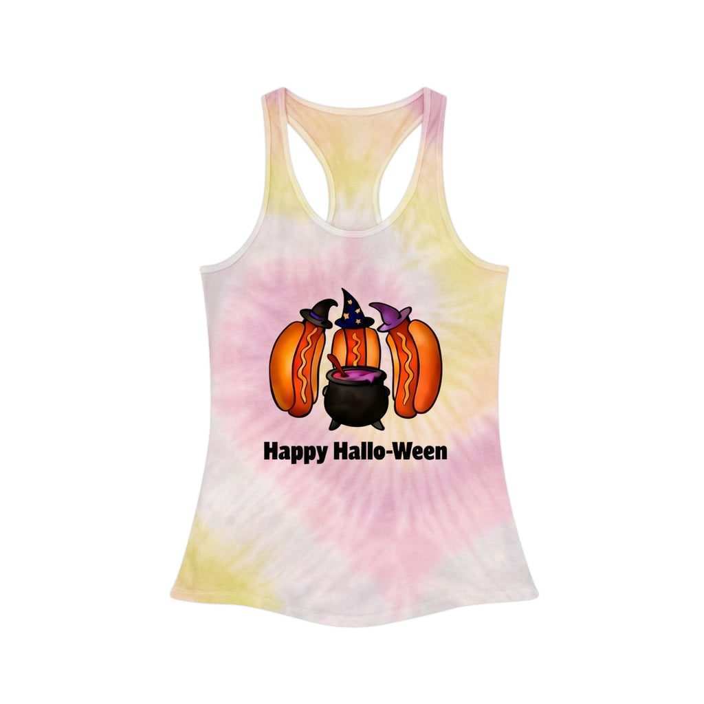 "Happy Hallo-Ween" Hotdog Witches Tie-Dye Racerback Tank