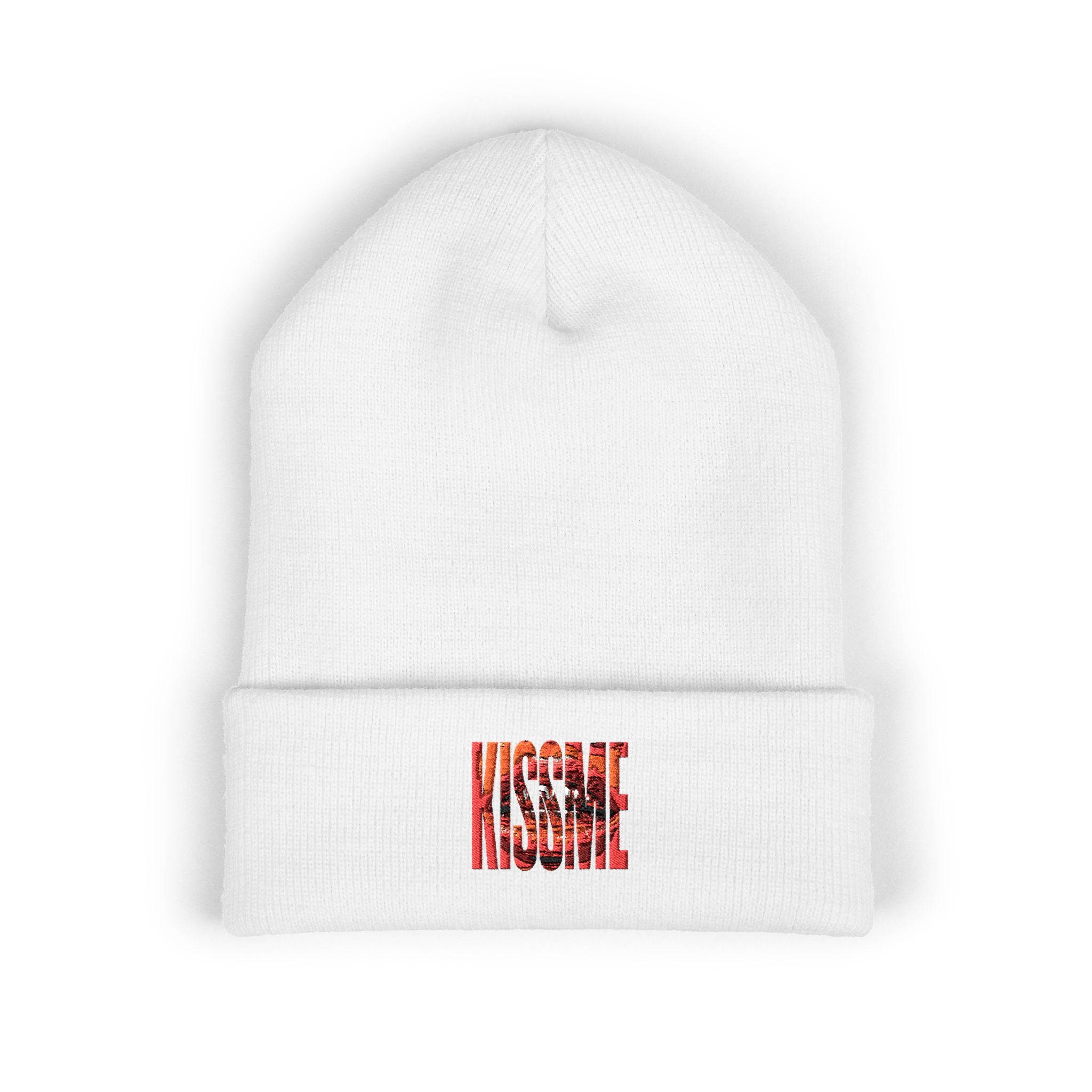 "Kiss Me" Embroidered Cuffed Beanie