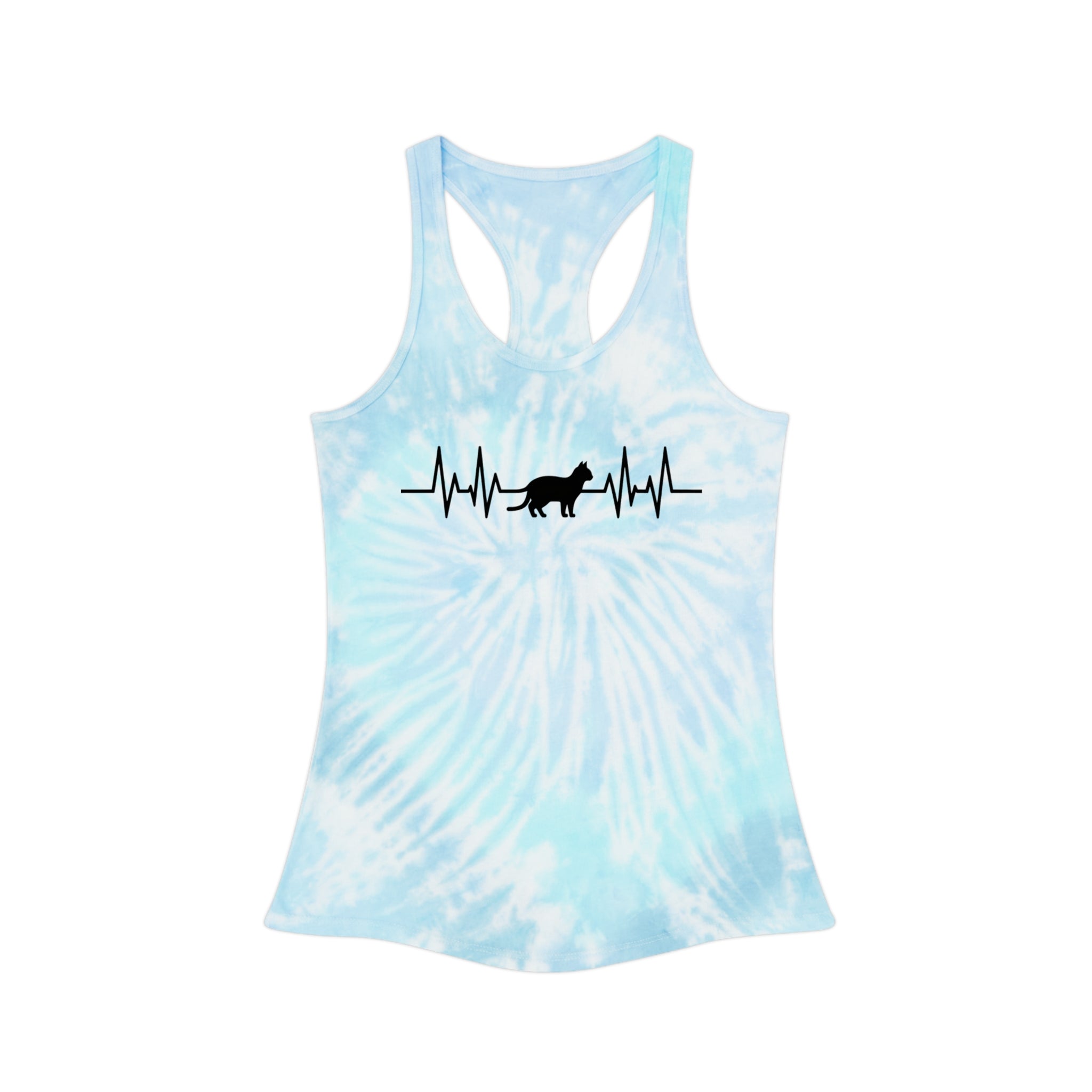 Black Cat Heartbeat Tie-Dye Racerback Tank