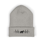Black Cat Heartbeat Embroidered Cuffed Beanie