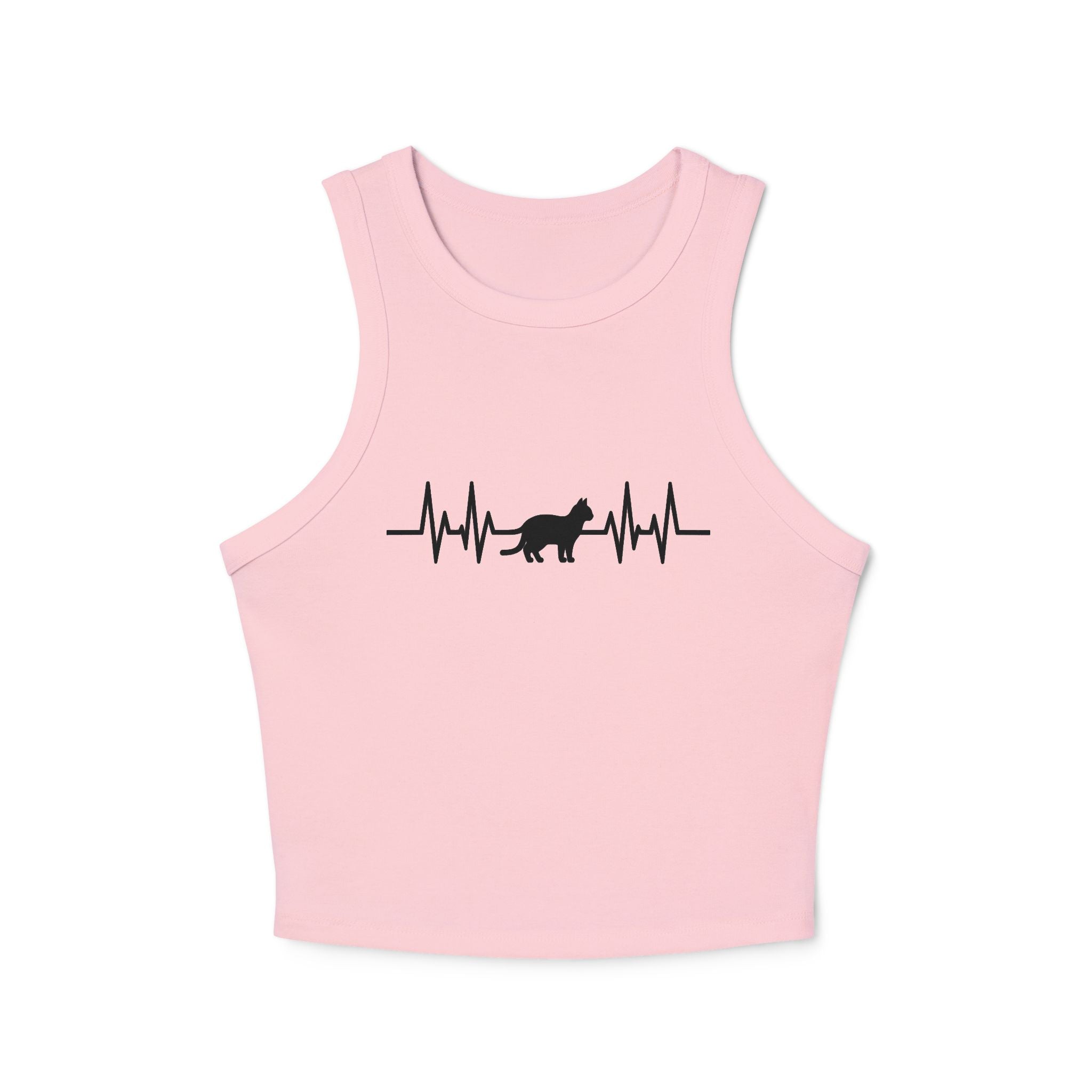 Black Cat Heartbeat Cropped Racer Tank