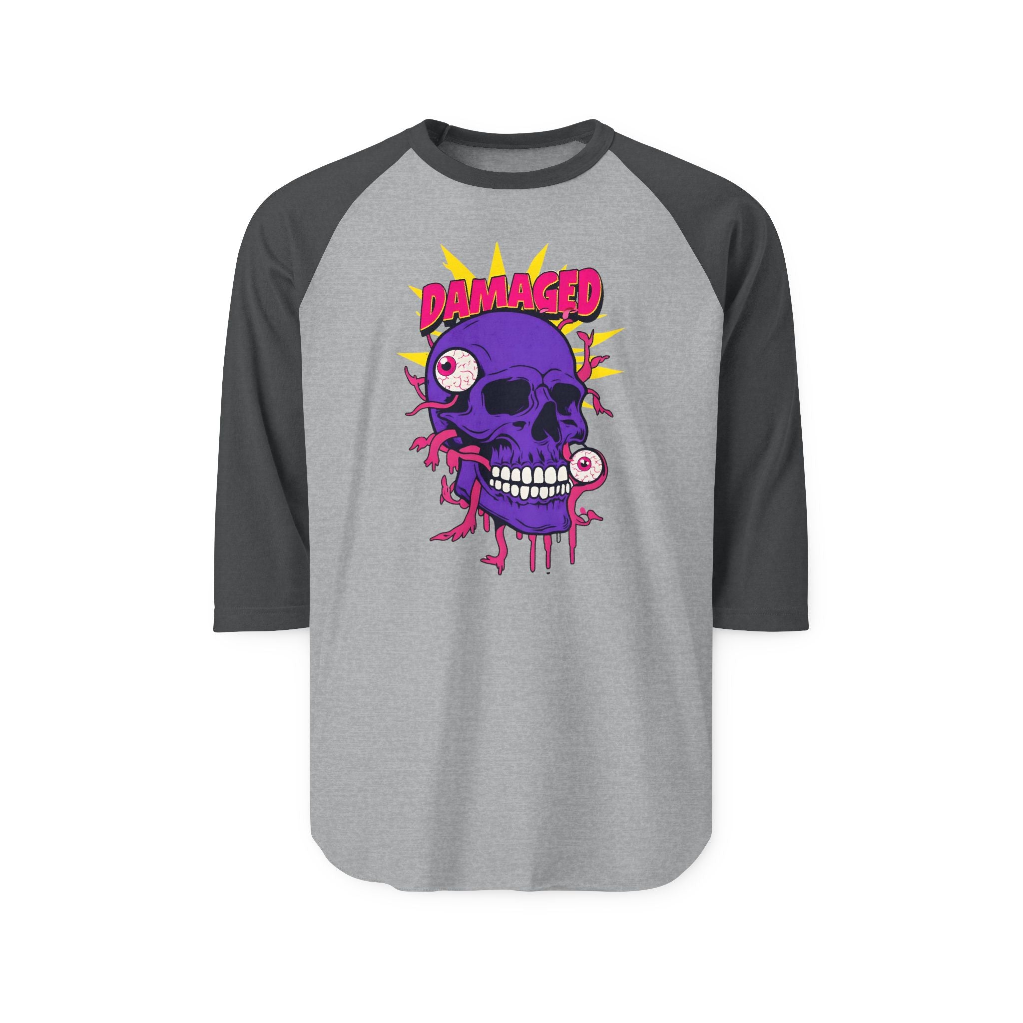 Damaged Graphic Raglan Three-Quarter Sleeve Tee