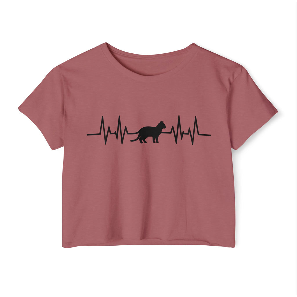 Black Cat Heartbeat Cropped Tee