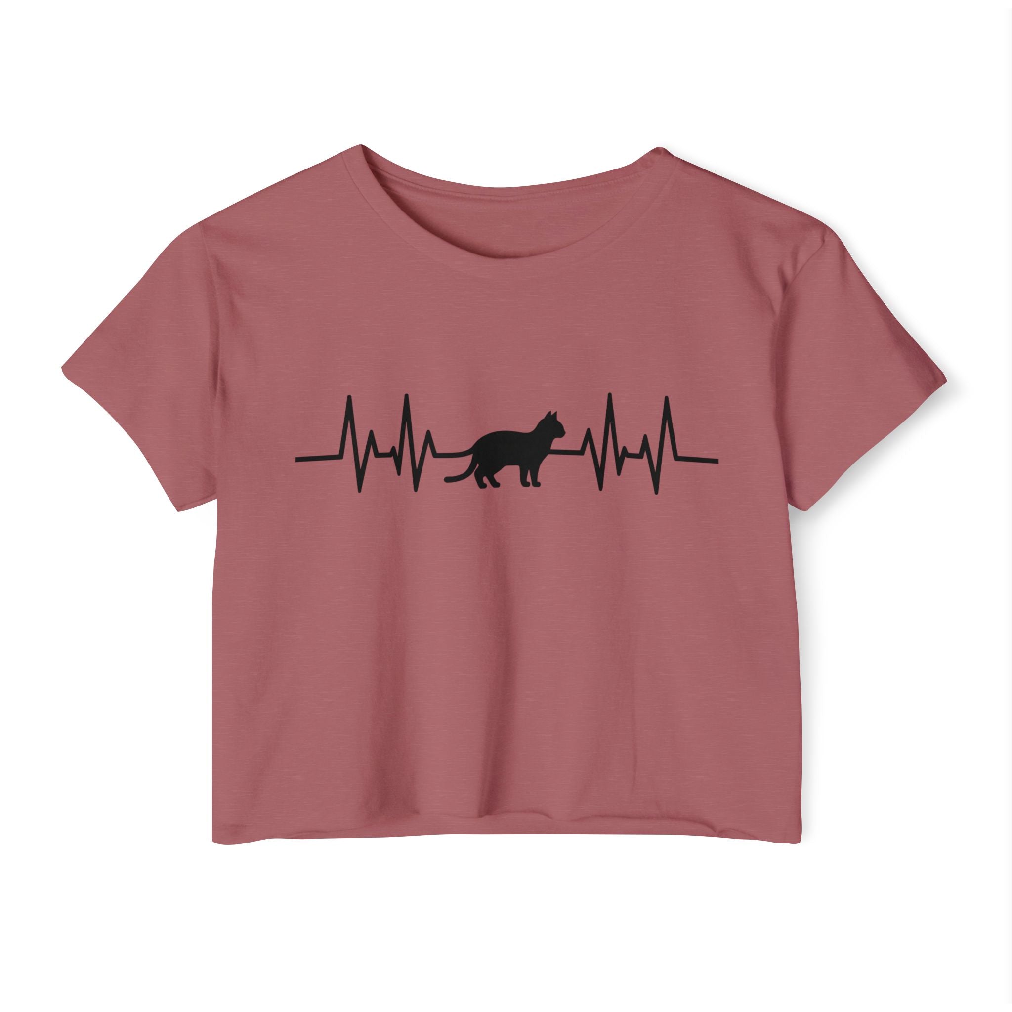 Black Cat Heartbeat Cropped Tee