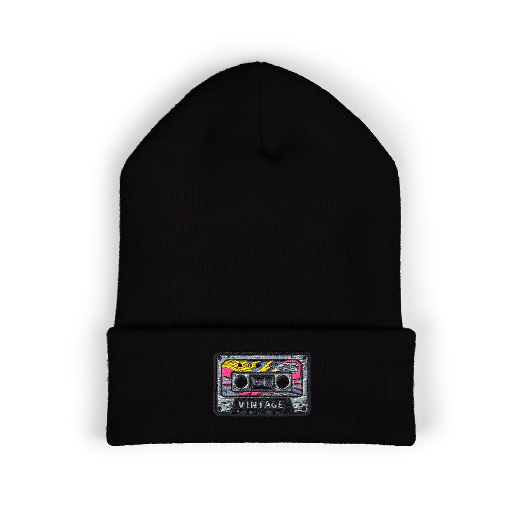 Cuffed Beanie with Retro Cassette Embroidery