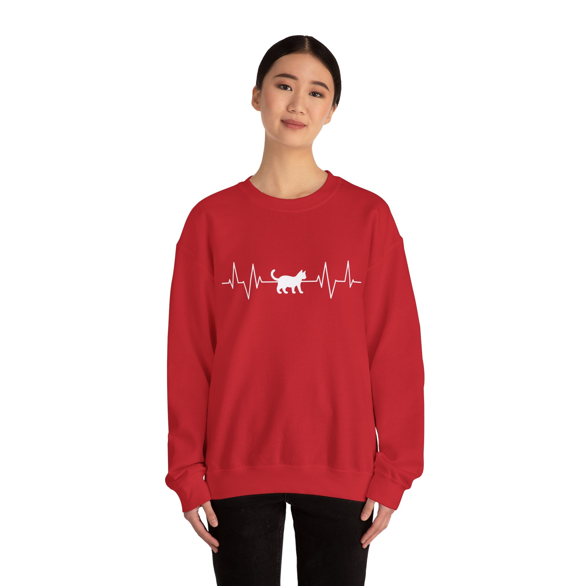 White Cat Heartbeat Crewneck Sweatshirt