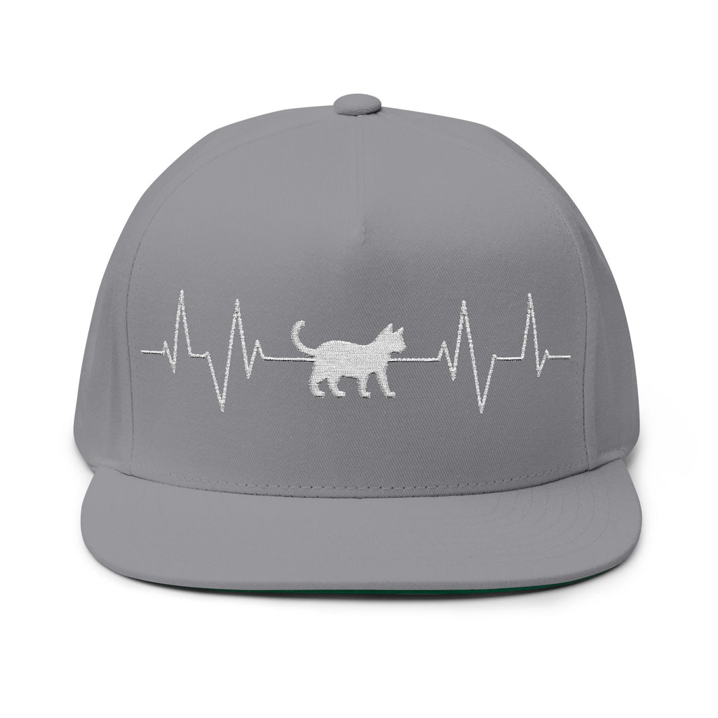 Cat Heartbeat Embroidered Flat Bill Cap for Animal Lovers, Adjustable Cap, Cool Gift, Summer Accessory, Unique Pet Hat