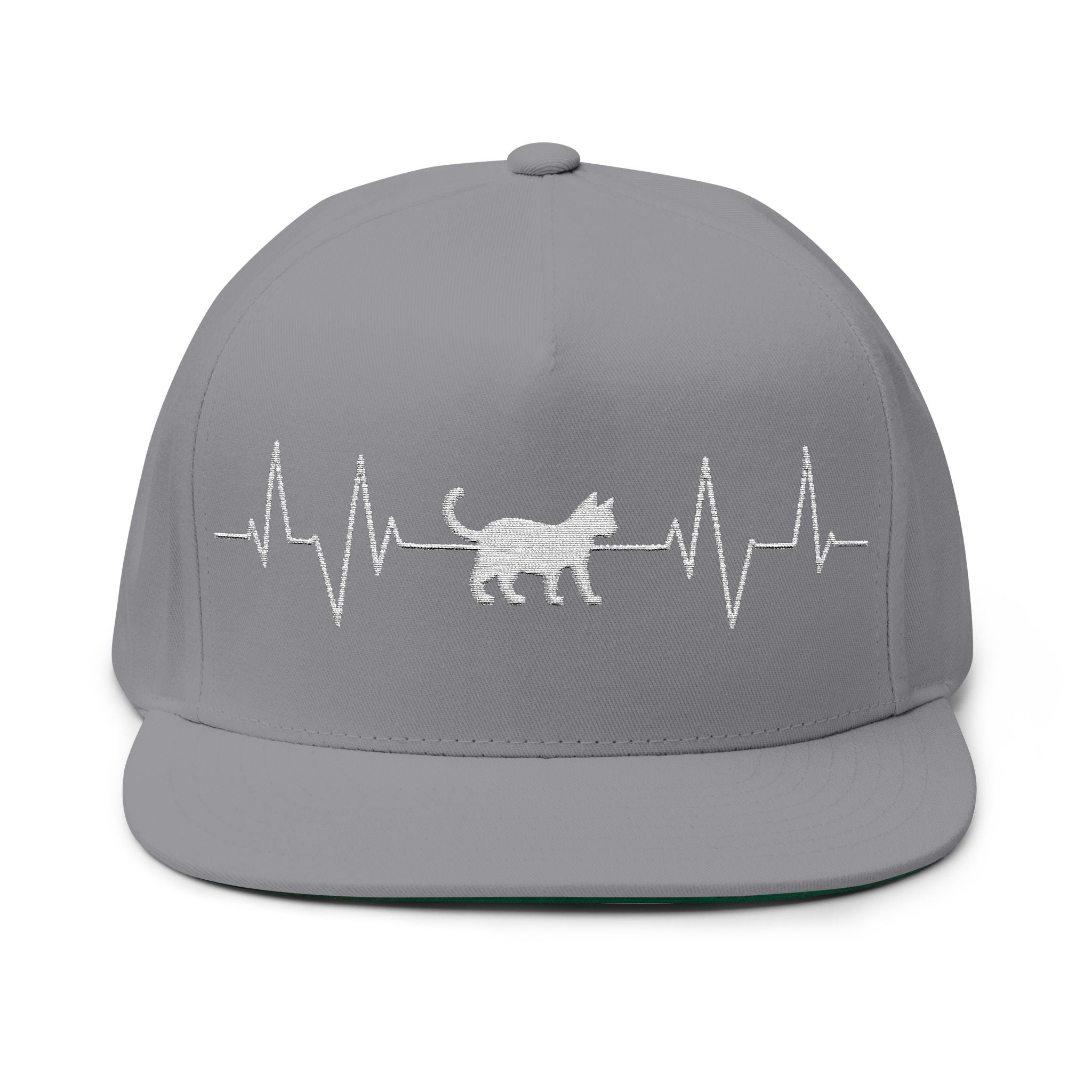 Cat Heartbeat Embroidered Flat Bill Cap for Animal Lovers, Adjustable Cap, Cool Gift, Summer Accessory, Unique Pet Hat