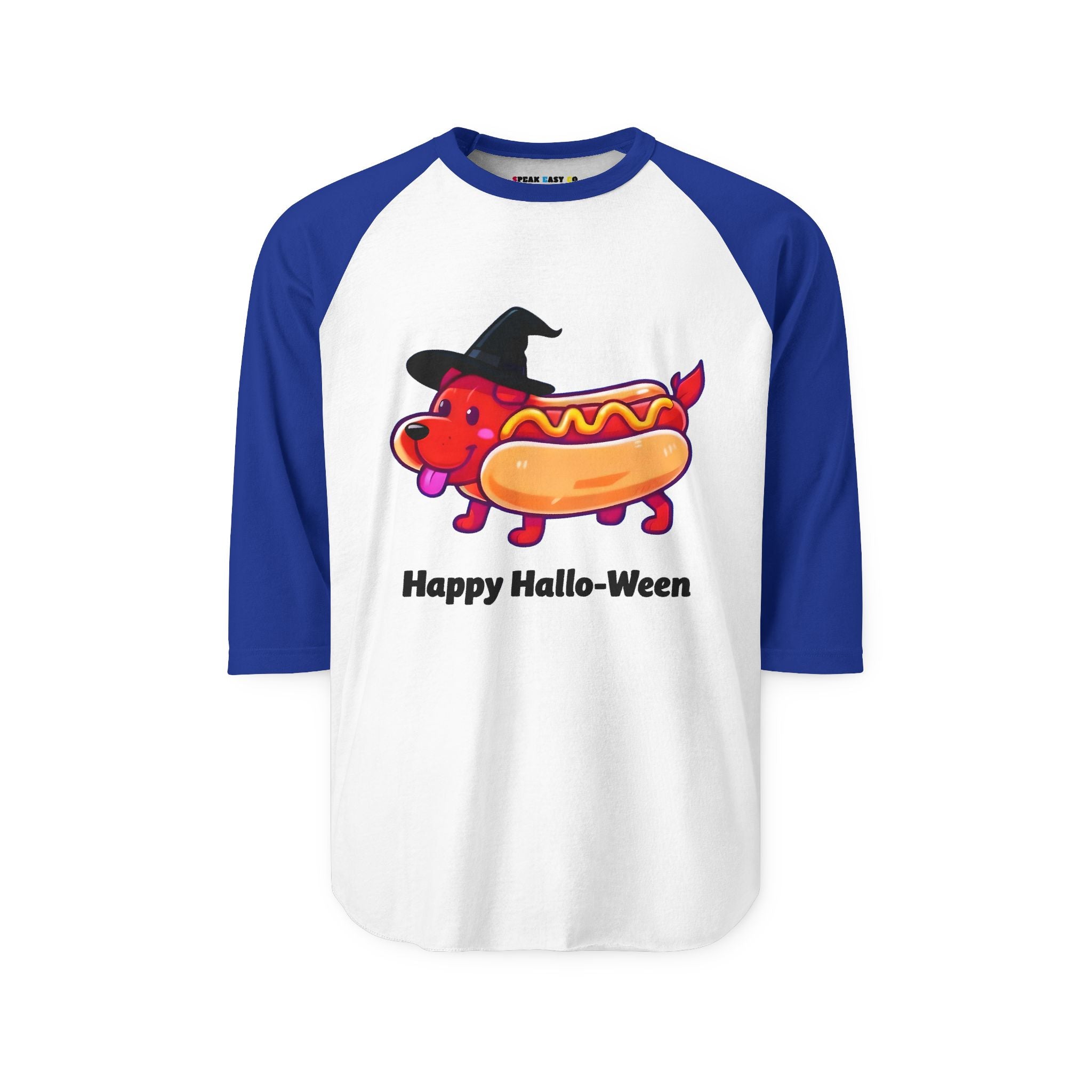 "Happy Hallo-Ween Hotdog Costume 3/4th Sleeve Raglan Tee