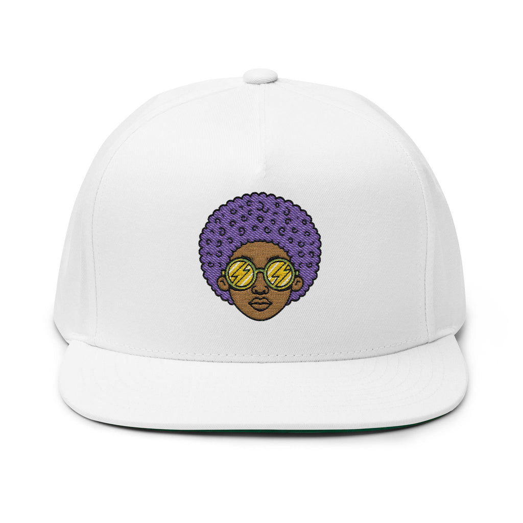 Afro Embroidered Flat Bill Cap