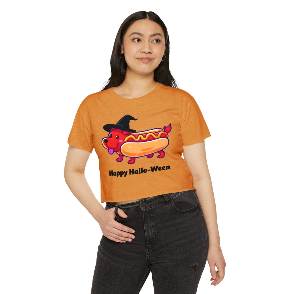"Happy Hallo-Ween" Hotdog Costume Cropped Tee