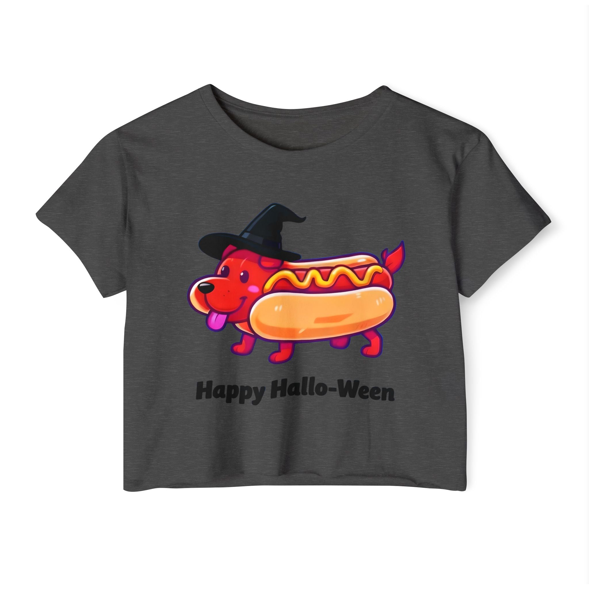 "Happy Hallo-Ween" Hotdog Costume Cropped Tee