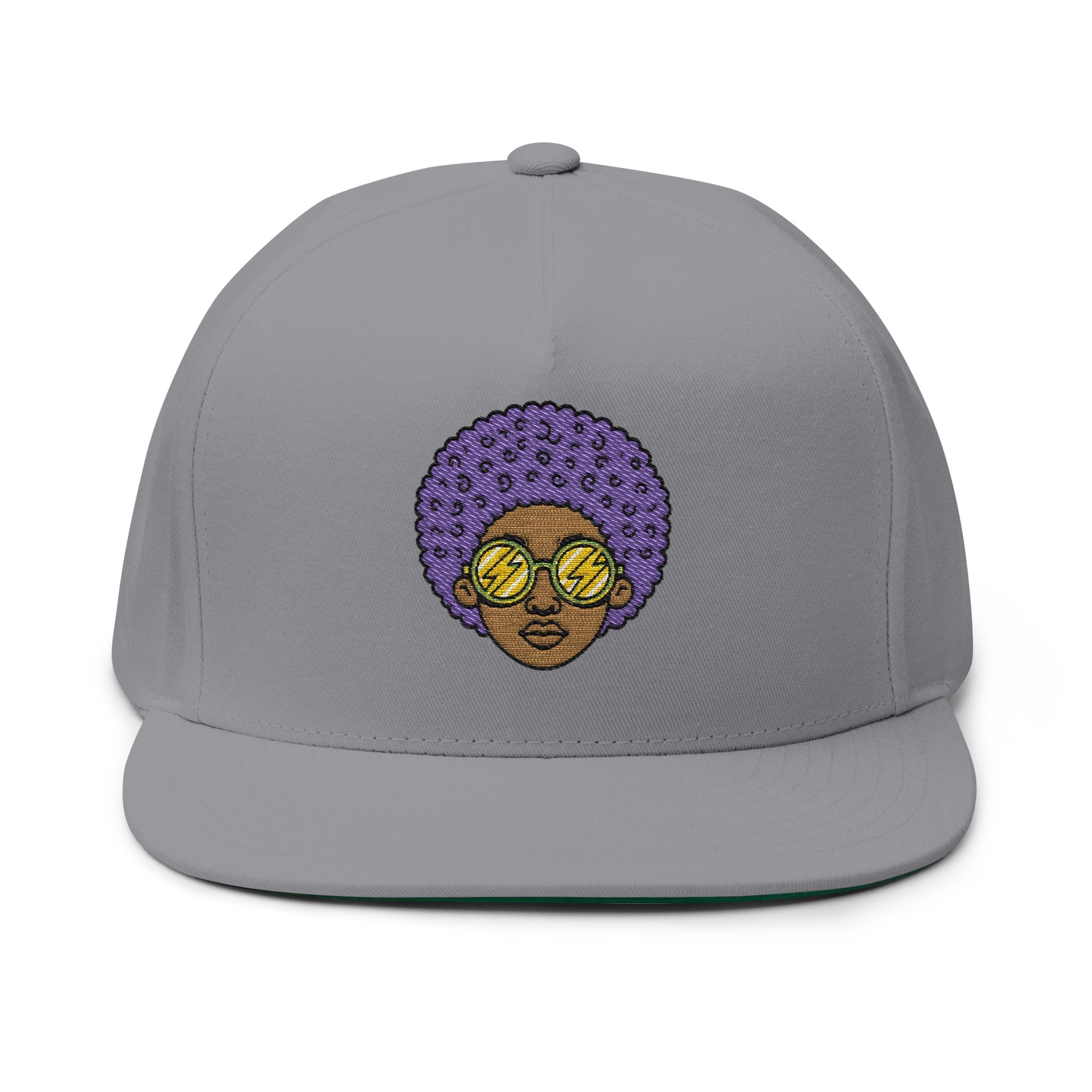 Afro Embroidered Flat Bill Cap