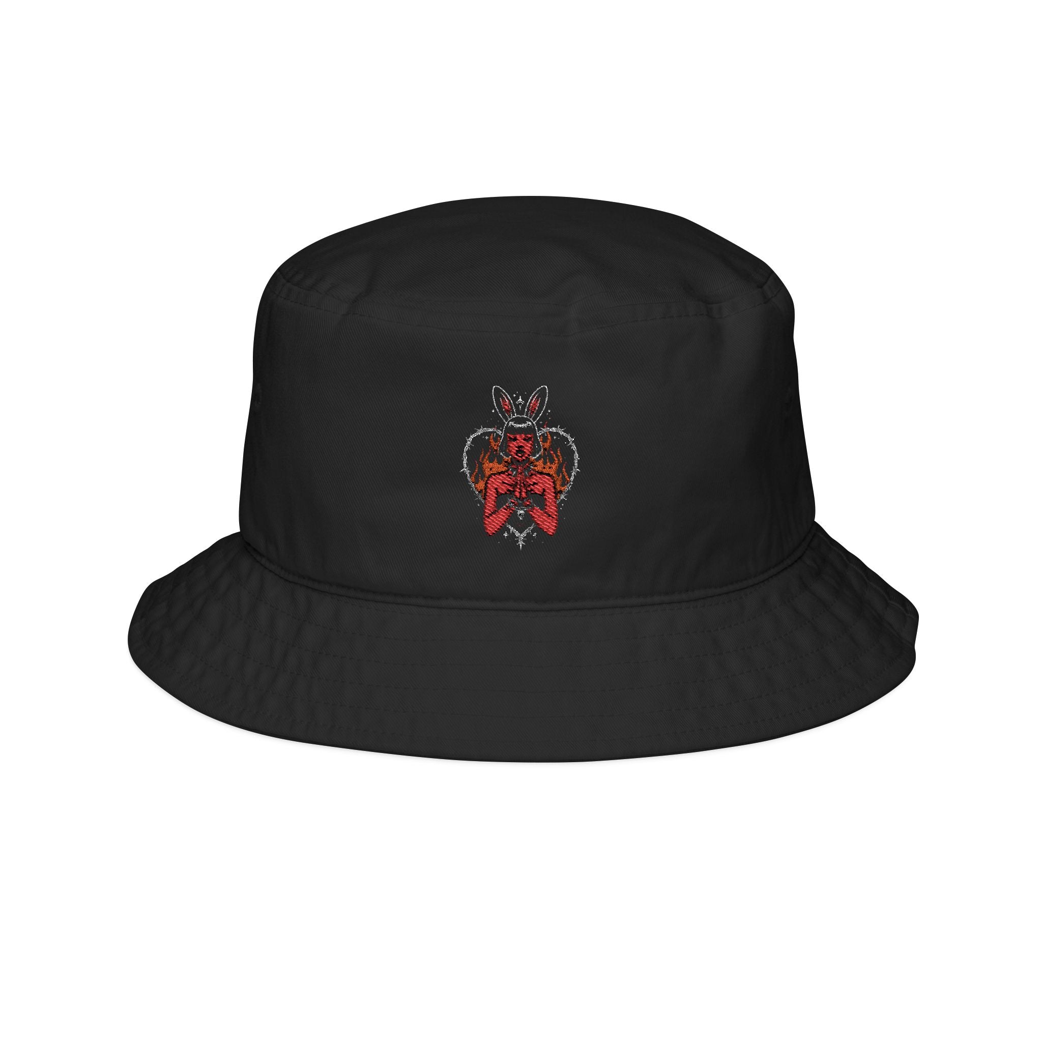 Edgy Bunny Heart Embroidered Bucket Hat