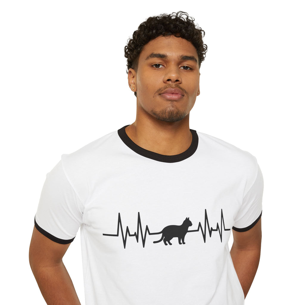 Black Cat Heartbeat Ringer Tee