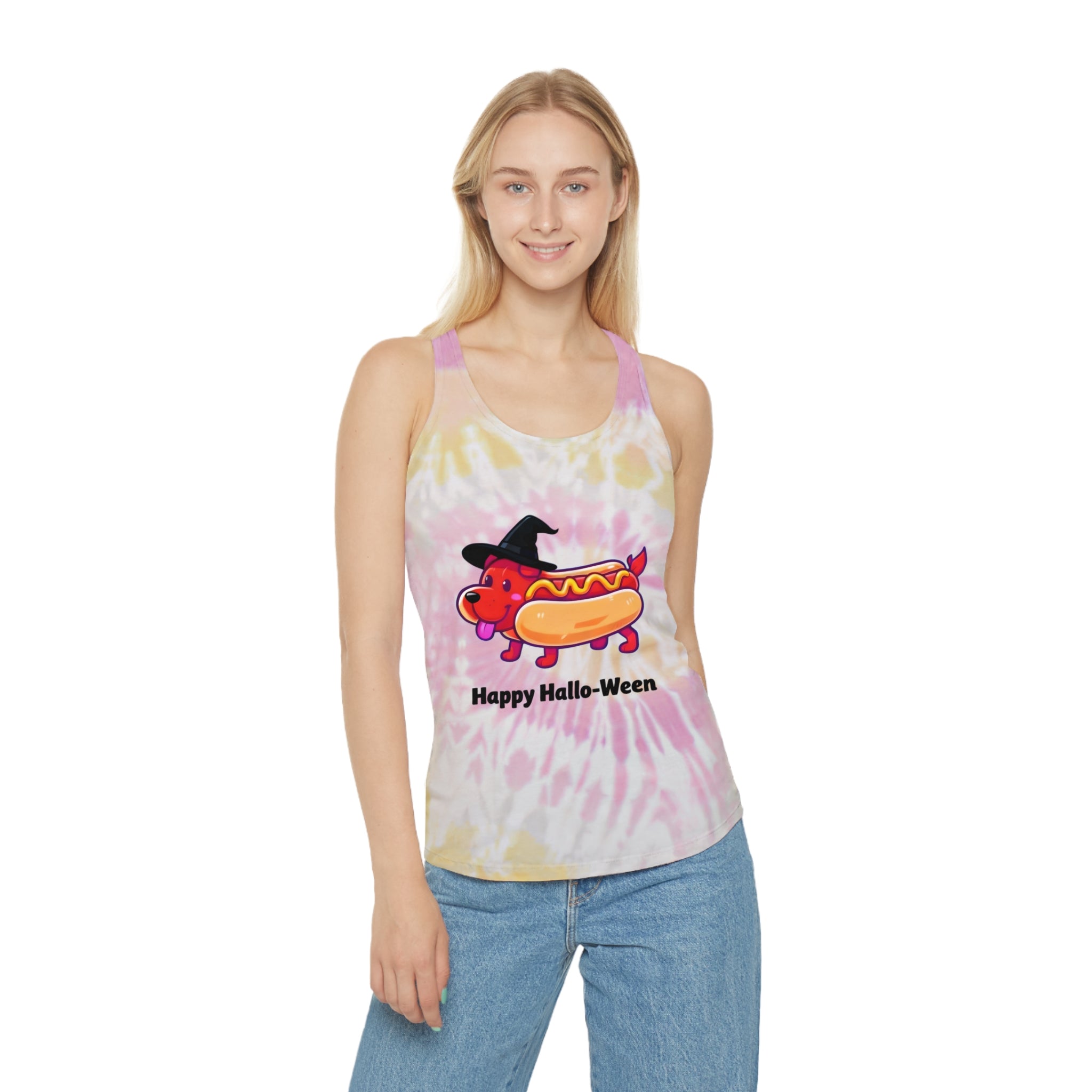 "Happy Hallo-Ween" Hotdog Costume Tie-Dye Tank