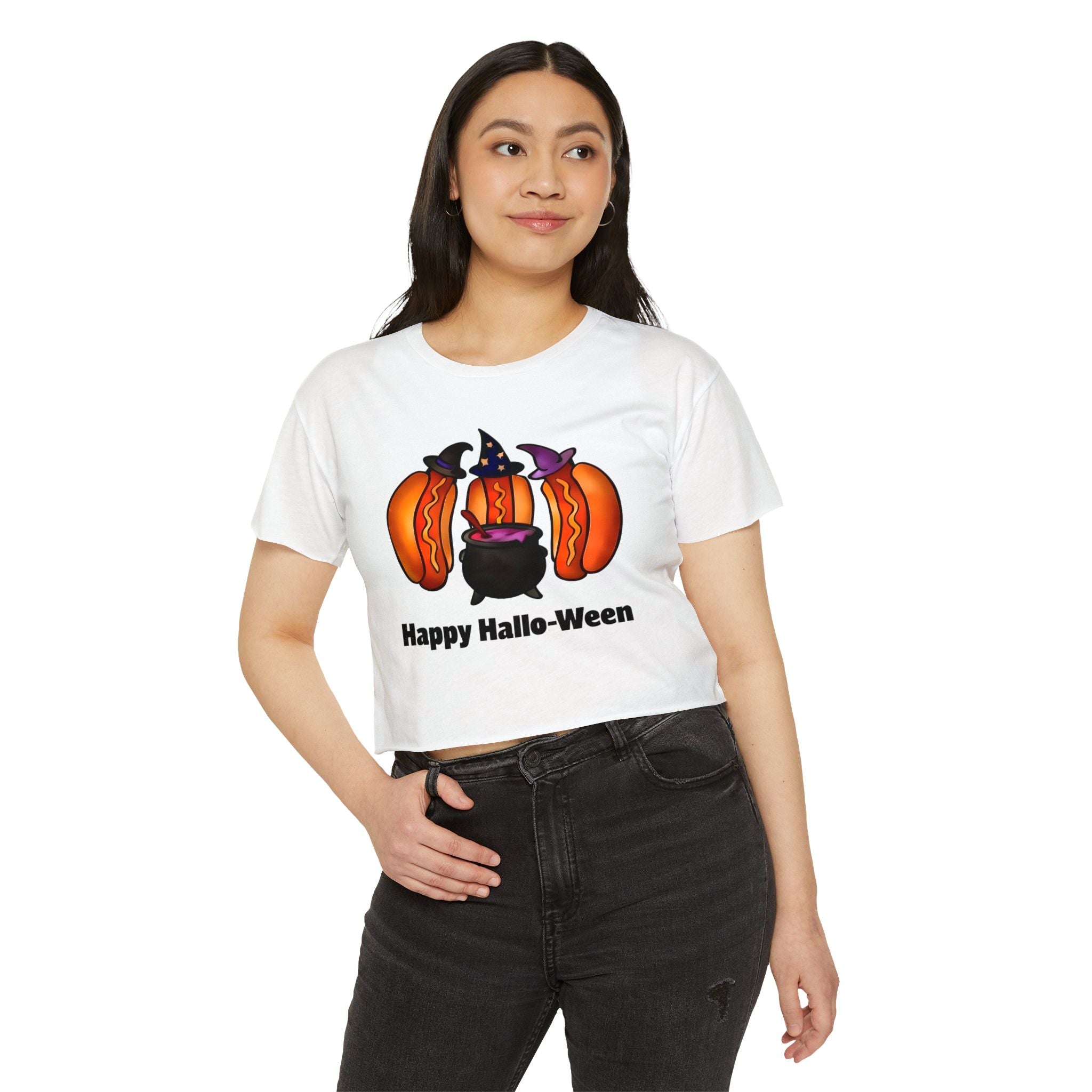 "Happy Hallo-Ween" Hotdog Witches Cropped Tee