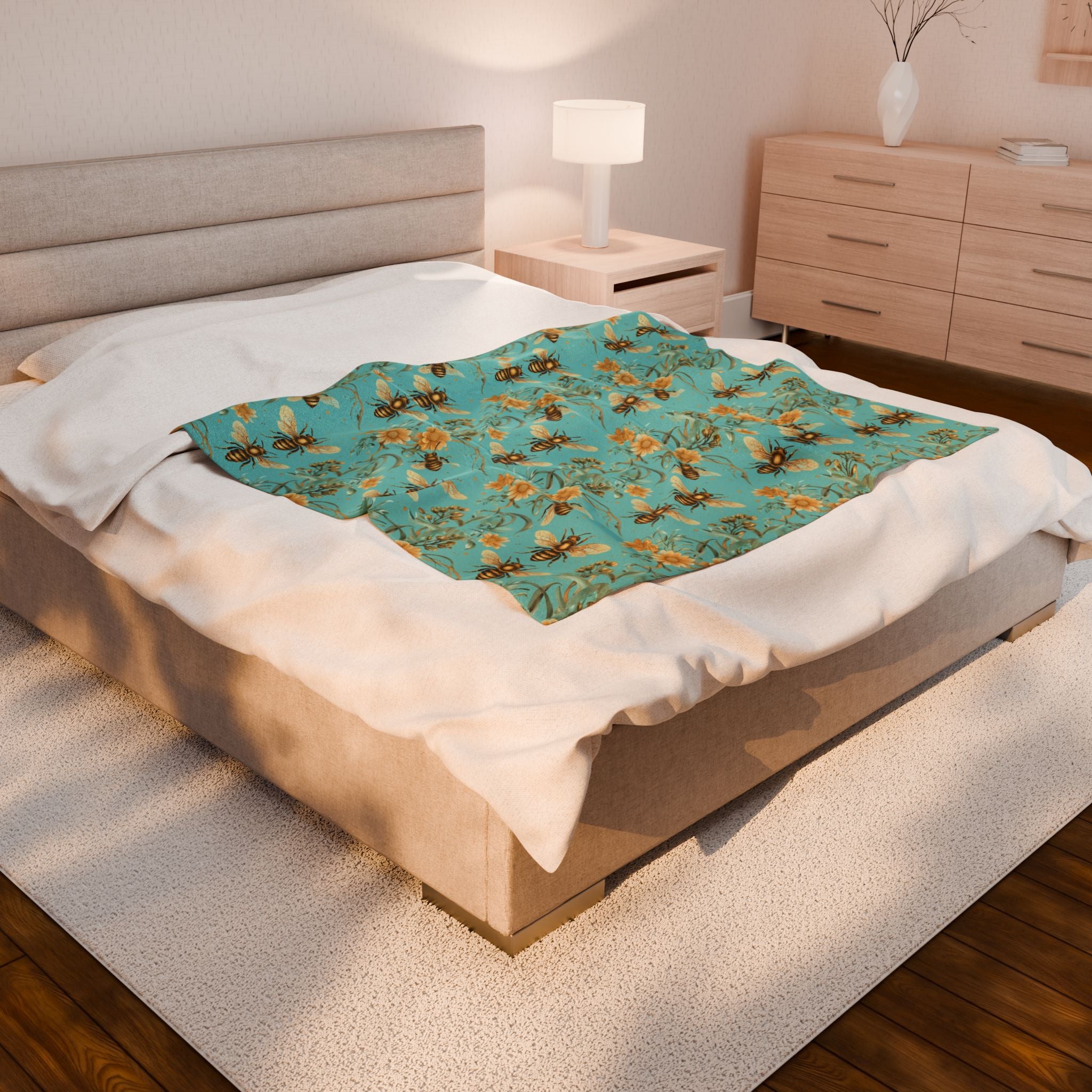 Bee-Themed Velveteen Plush Blanket