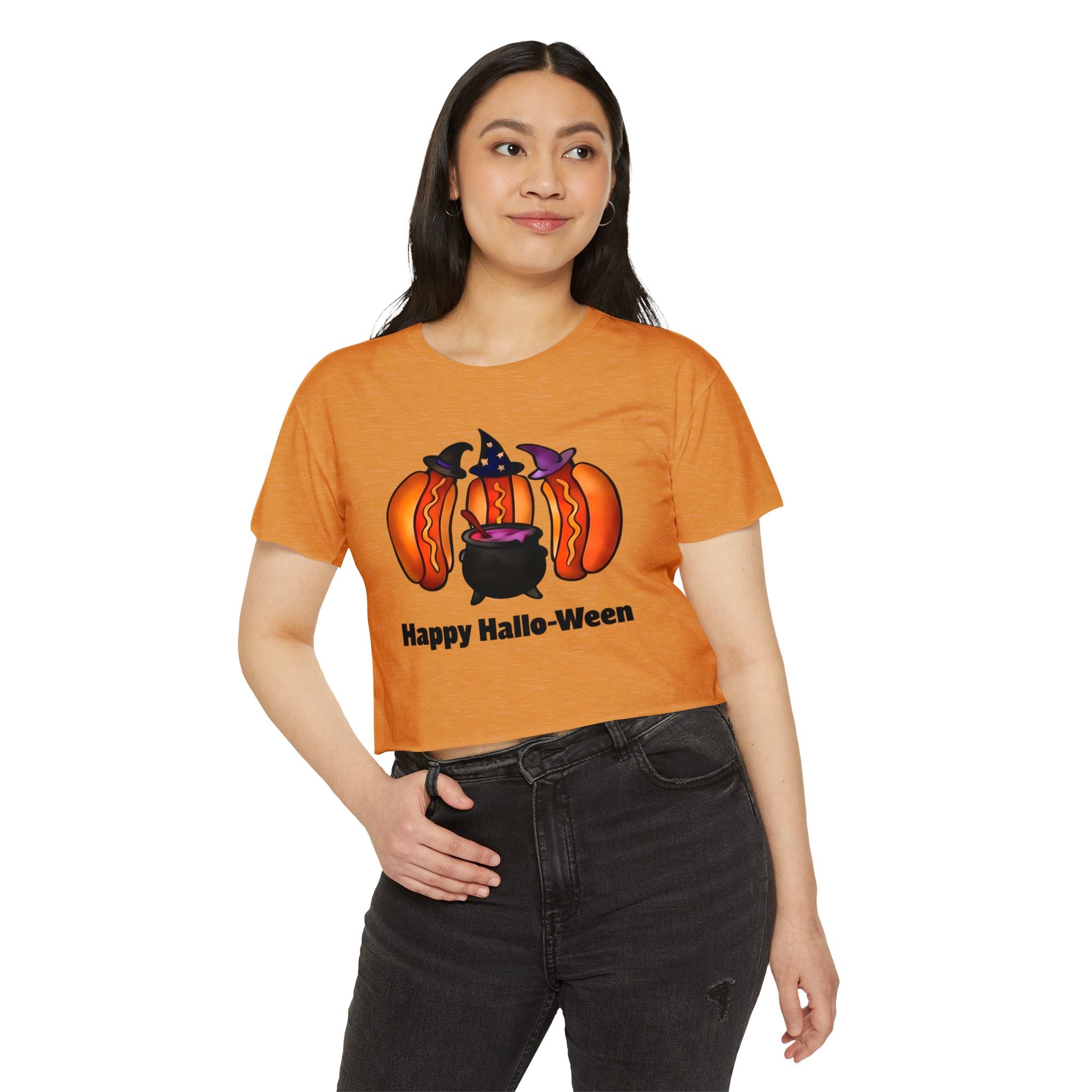 "Happy Hallo-Ween" Hotdog Witches Cropped Tee