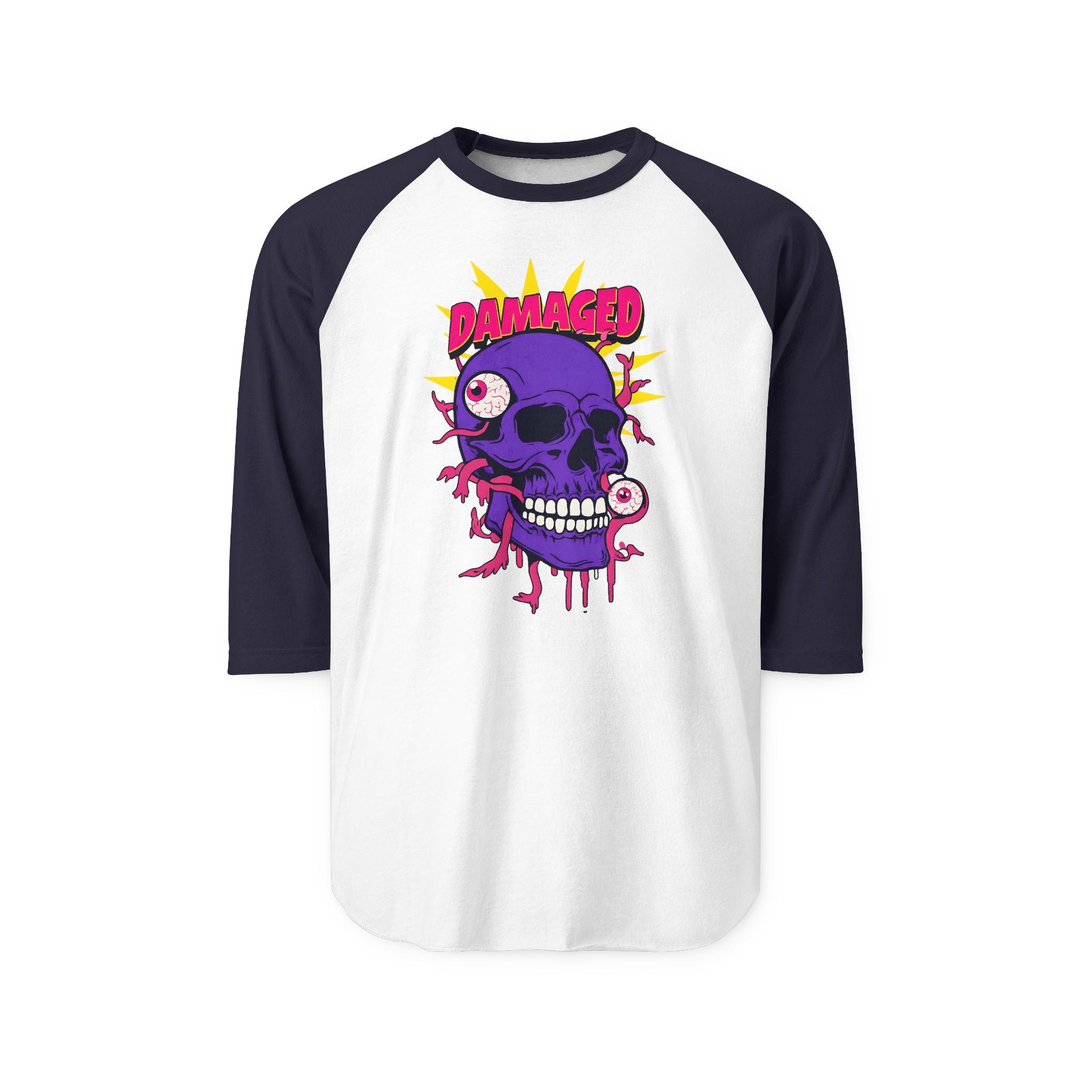 Damaged Graphic Raglan Three-Quarter Sleeve Tee