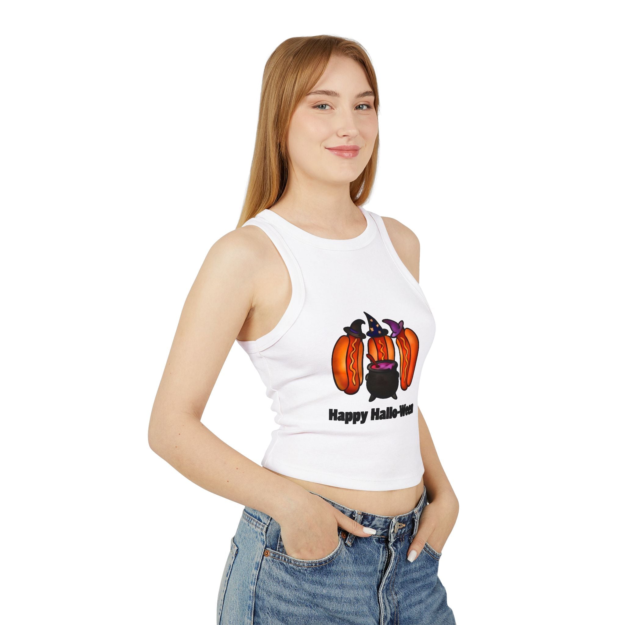 "Happy Hallo-Ween" Hotdog Witches Cropped Tank Top