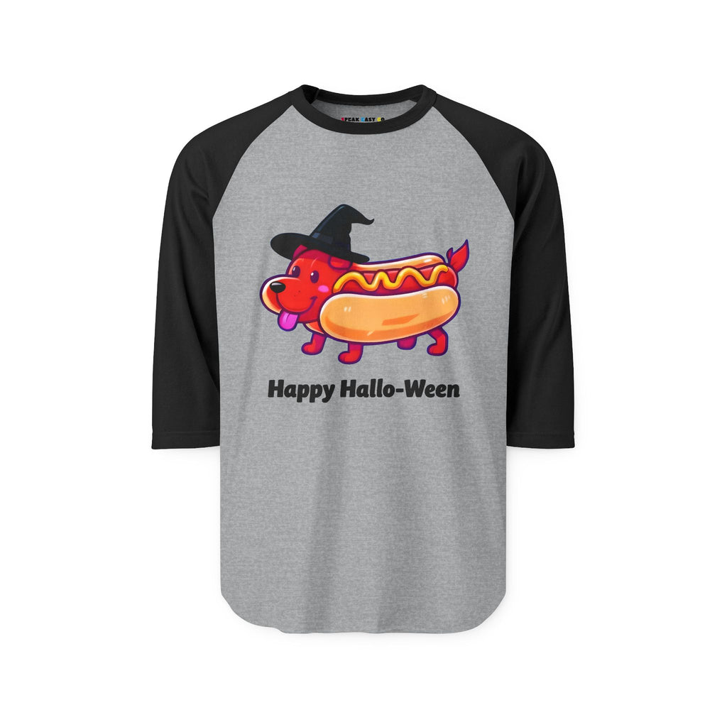 "Happy Hallo-Ween Hotdog Costume 3/4th Sleeve Raglan Tee
