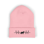 Black Cat Heartbeat Embroidered Cuffed Beanie