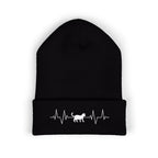 White Cat Heartbeat Embroidered Cuffed Beanie