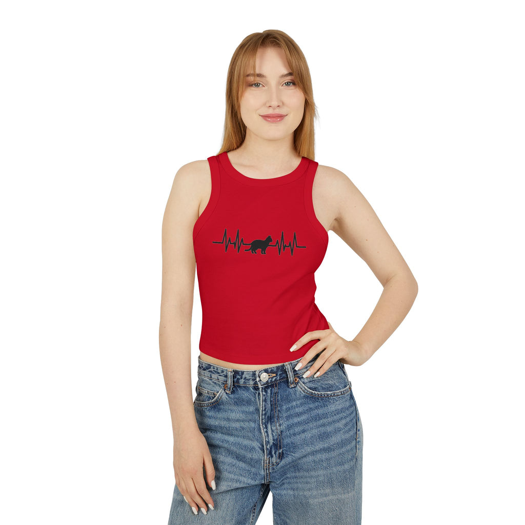 Black Cat Heartbeat Cropped Racer Tank