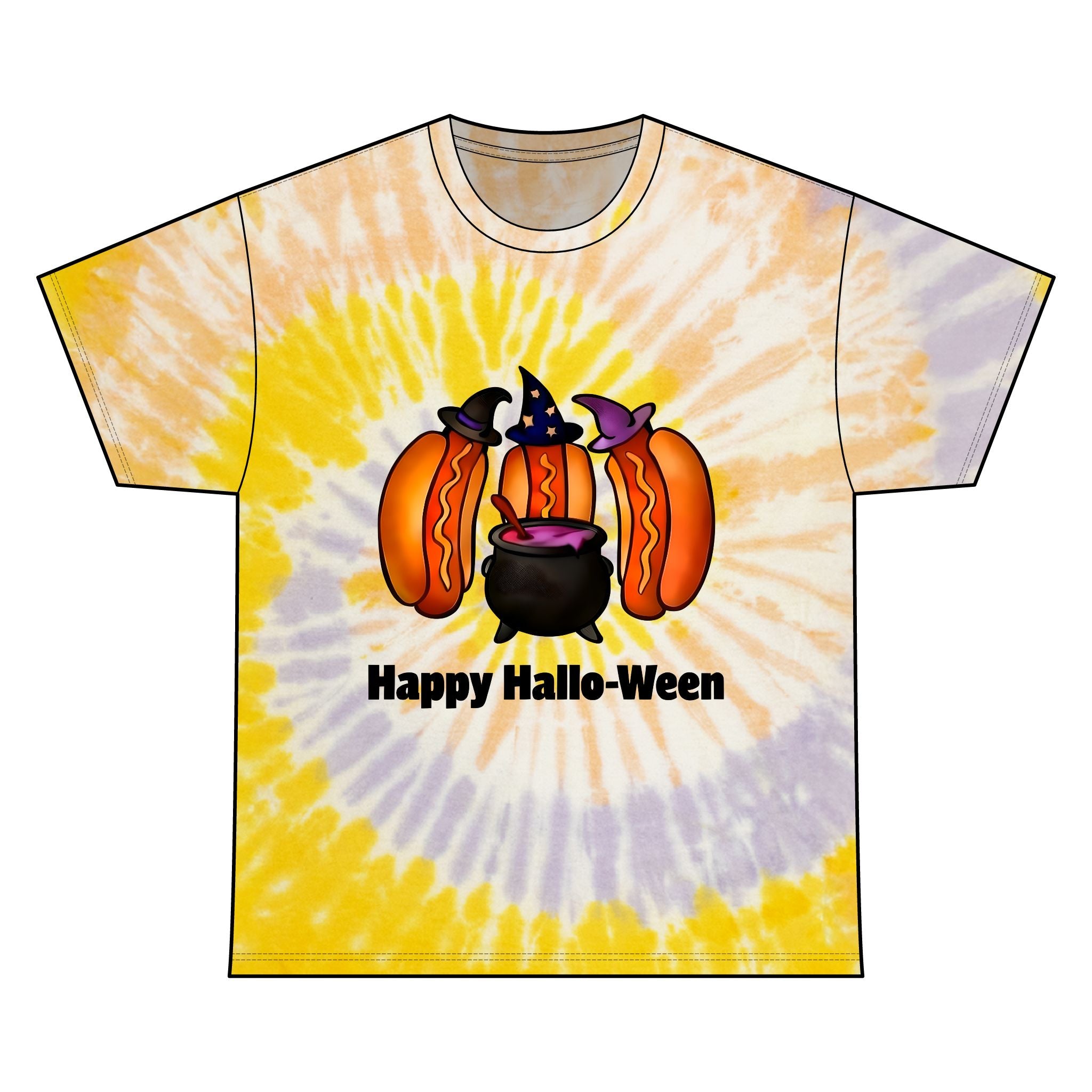 "Happy Hallo-Ween" Hotdog Witches Tie-Dye Tee