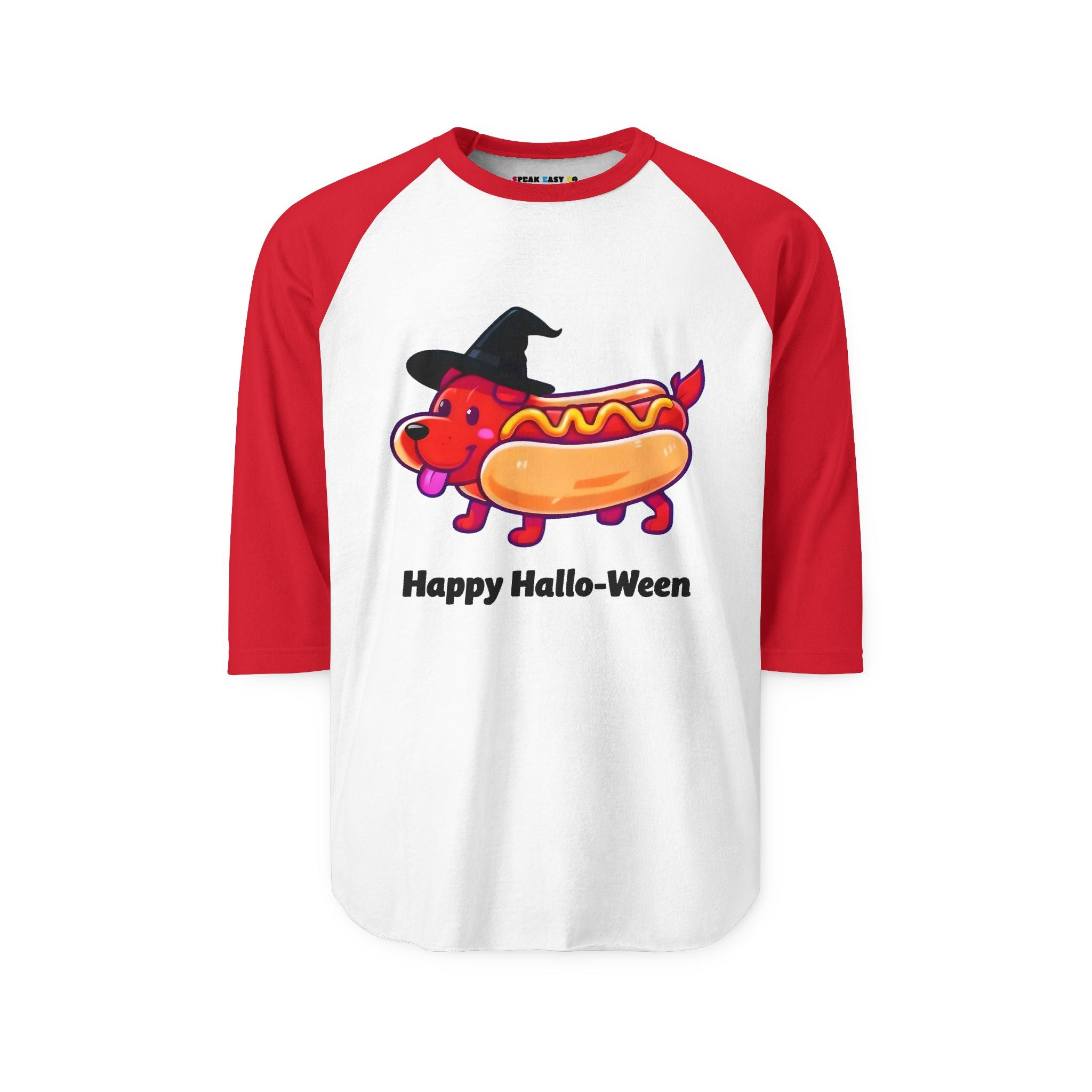 "Happy Hallo-Ween Hotdog Costume 3/4th Sleeve Raglan Tee