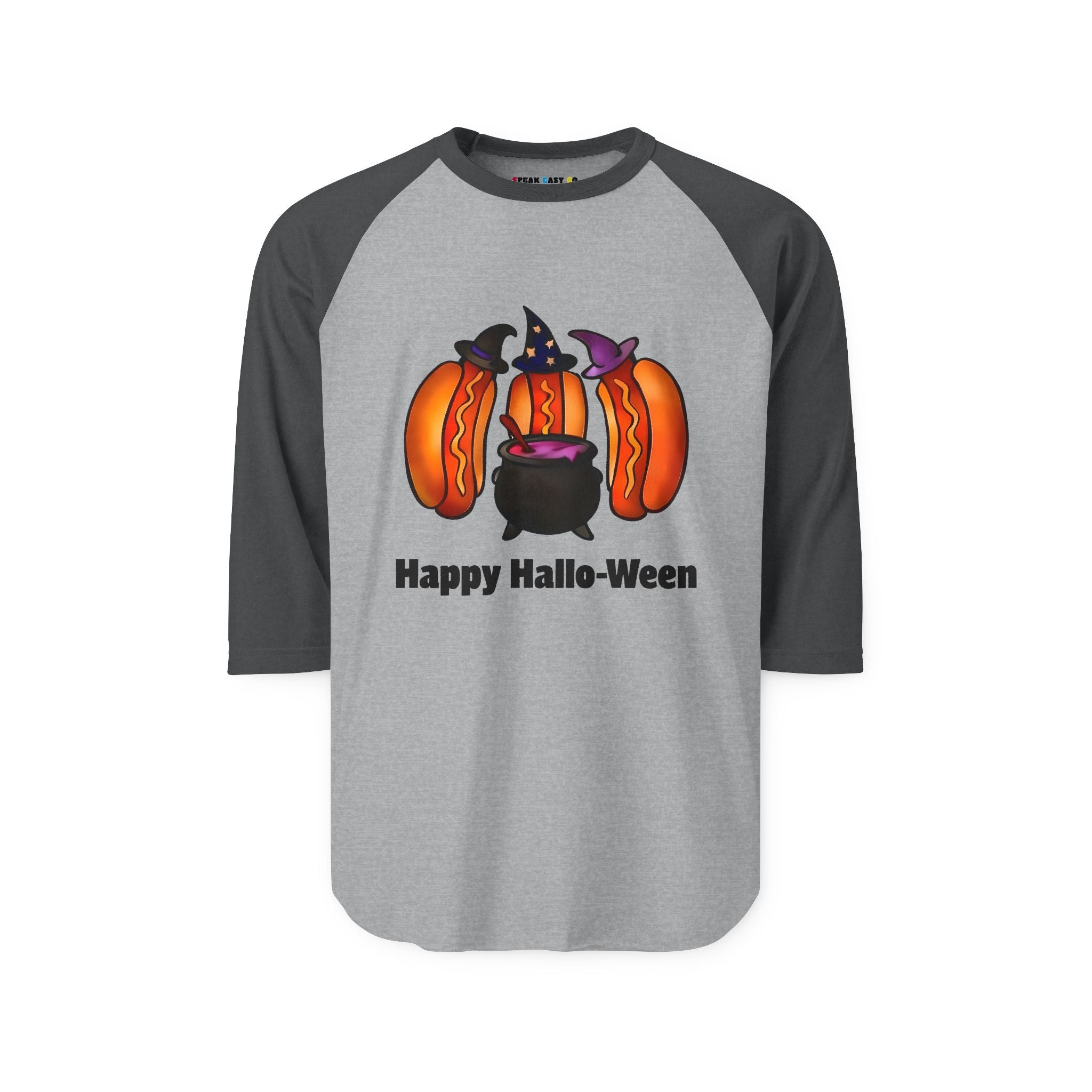 "Happy Hallo-Ween" Hotdog Witches 3/4th Sleeve Raglan Shirt