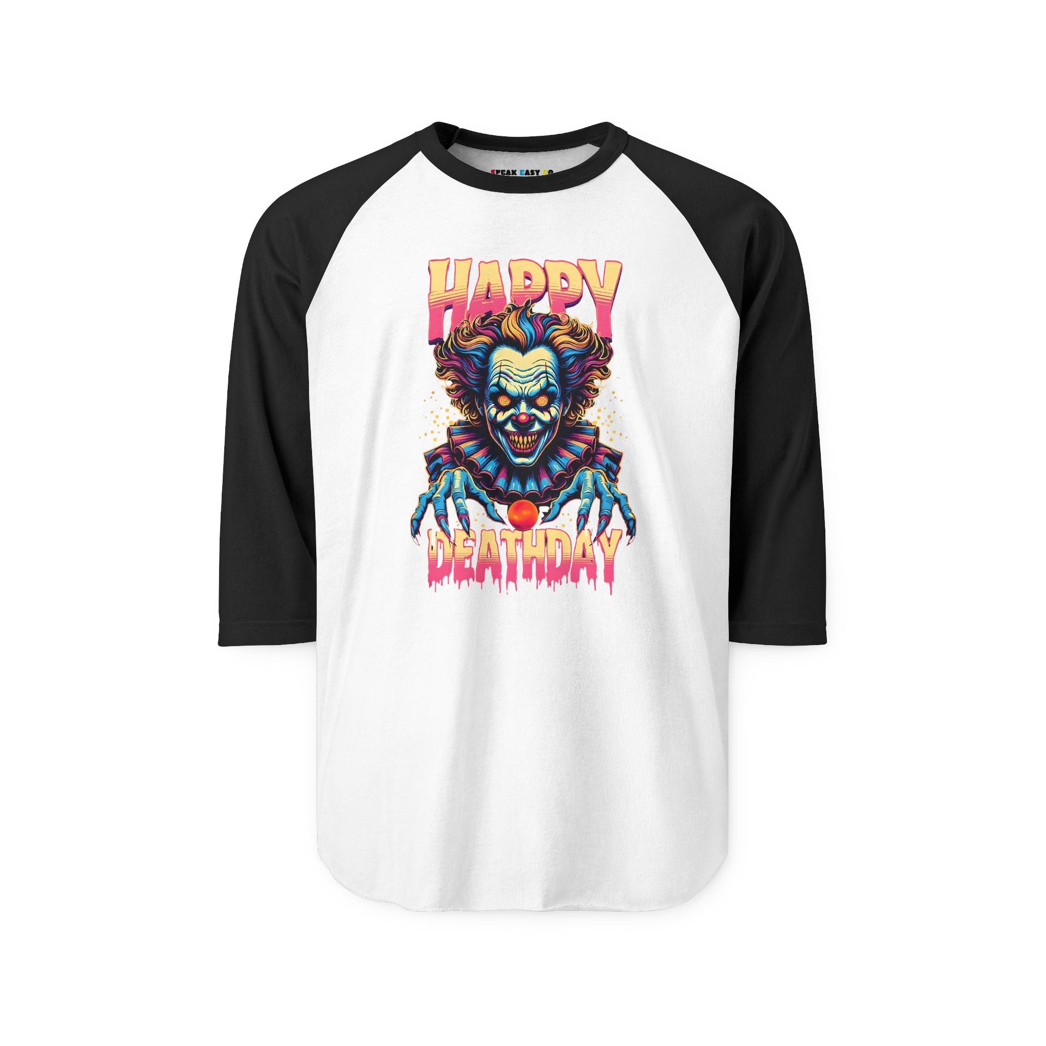 "Happy Deathday" Clown 3/4th Sleeve Raglan Shirt