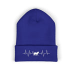 White Cat Heartbeat Embroidered Cuffed Beanie