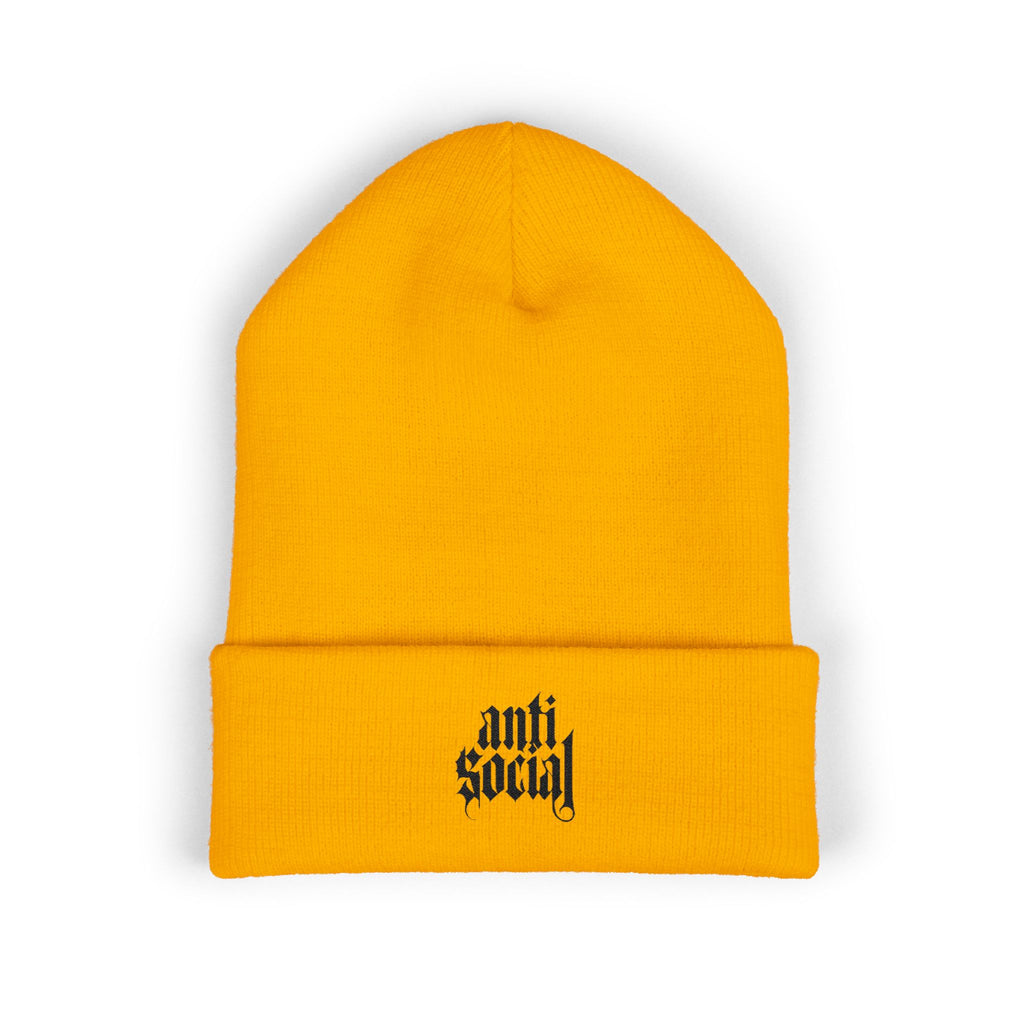 Anti Social Embroidered Cuffed Beanie