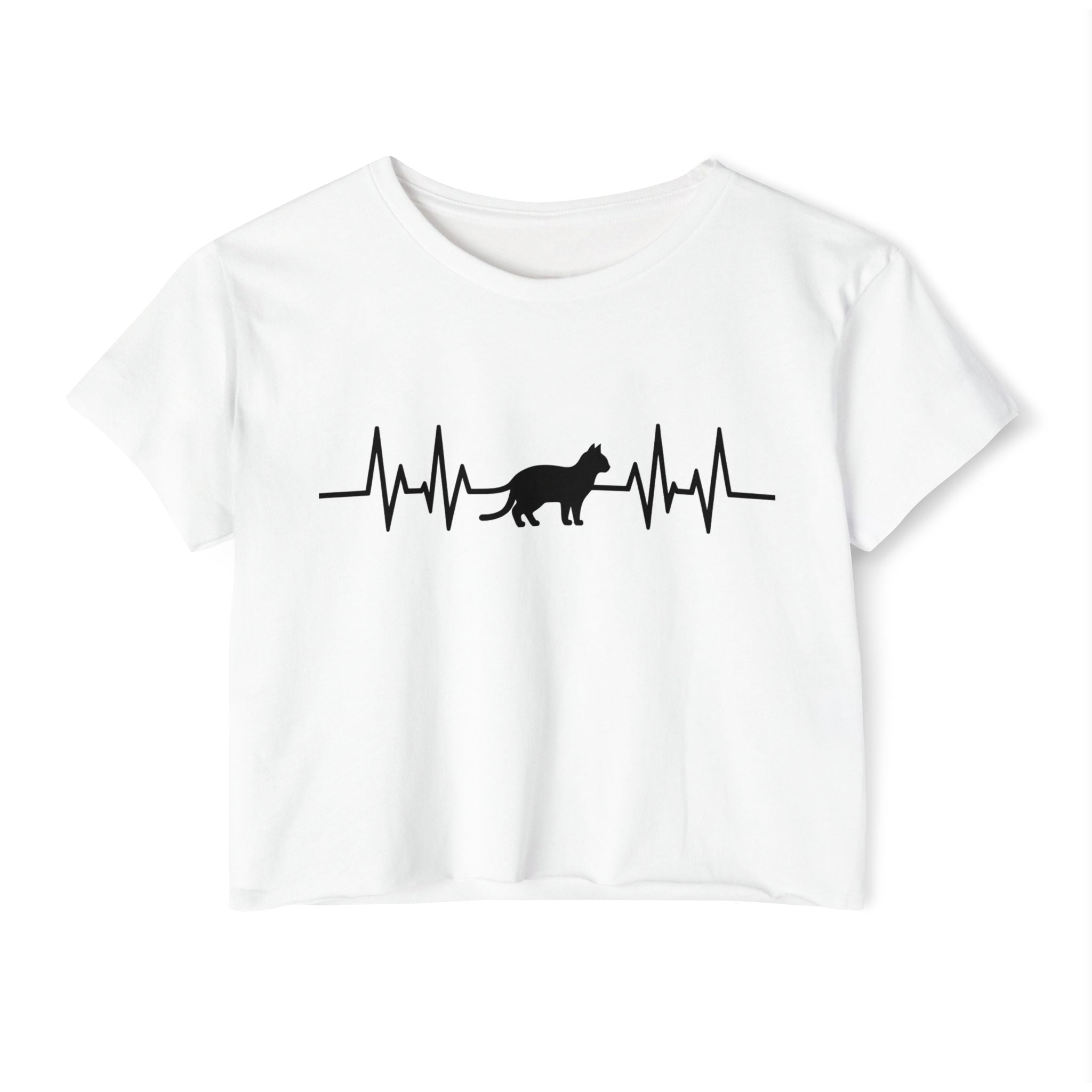Black Cat Heartbeat Cropped Tee