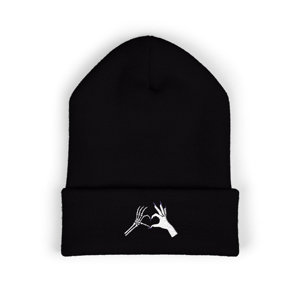 Skeleton Hand Heart Embroidered Cuffed Beanie