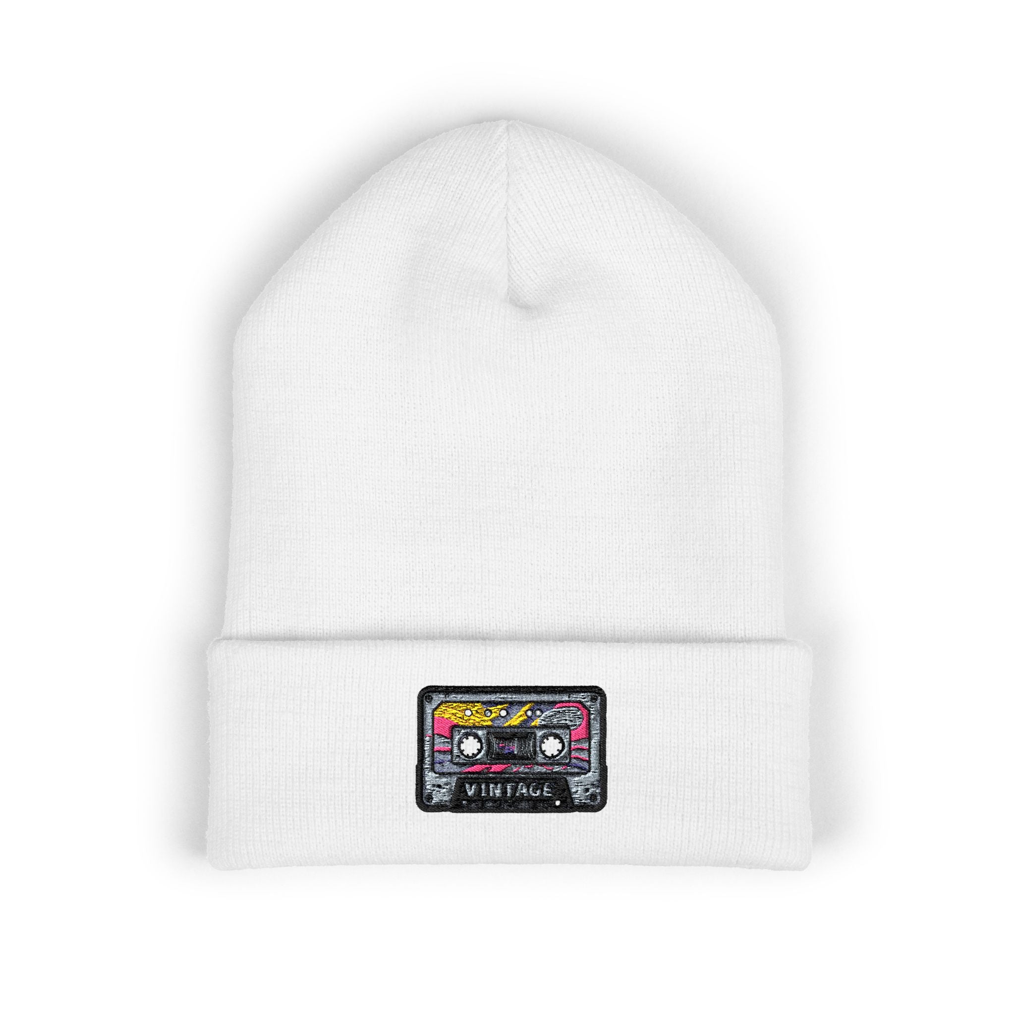 Cuffed Beanie with Retro Cassette Embroidery