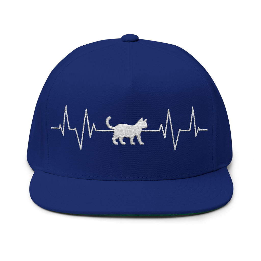 Cat Heartbeat Embroidered Flat Bill Cap for Animal Lovers, Adjustable Cap, Cool Gift, Summer Accessory, Unique Pet Hat
