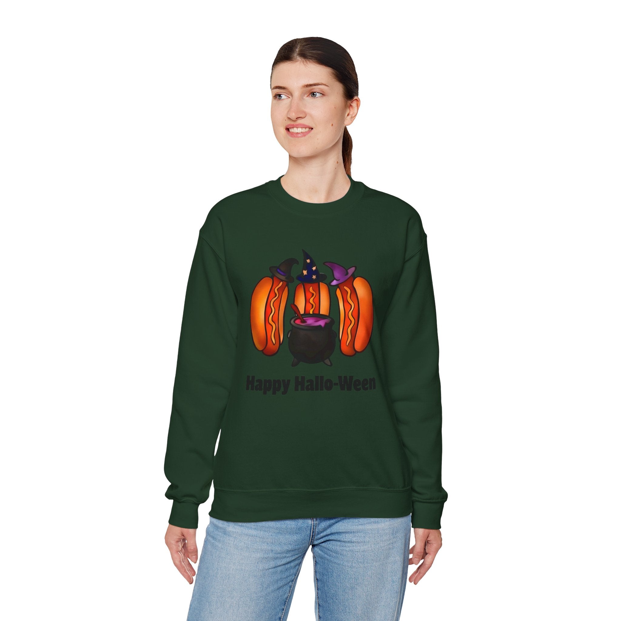 "Happy Hallo-Ween" Hotdog Witches Crewneck Sweatshirt