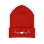 White Cat Heartbeat Embroidered Cuffed Beanie
