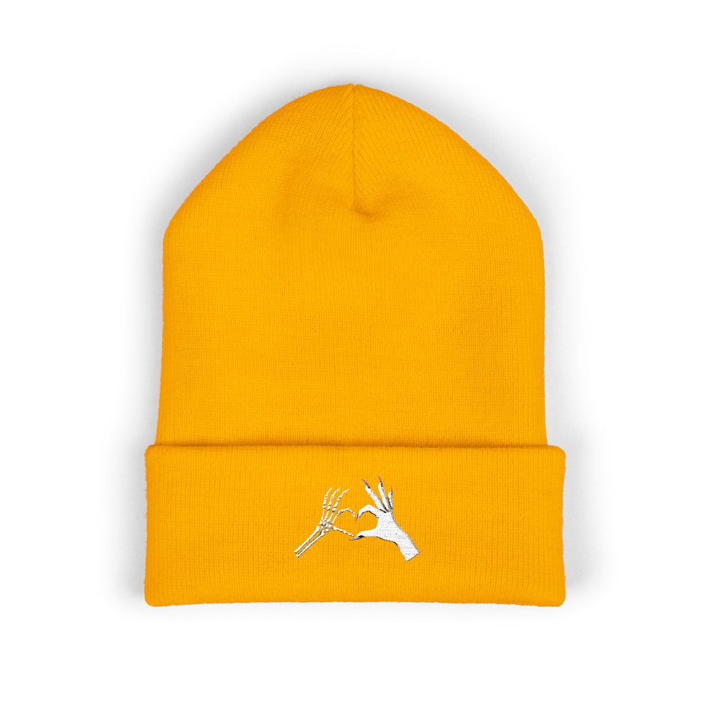 Skeleton Hand Heart Embroidered Cuffed Beanie